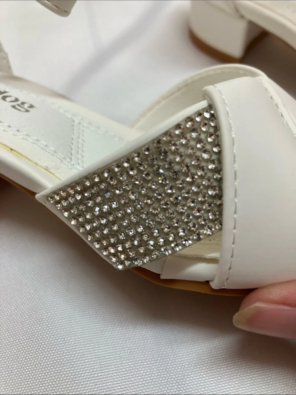 Girls' White Dress Sandals with Rhinestone Accent